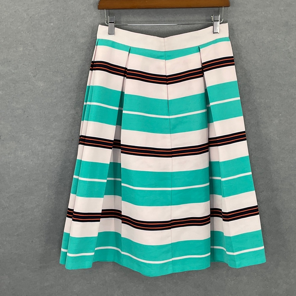 New York & Company Skirt Sz 6 Striped Pleated Midi Skirt Teal‎ White Career